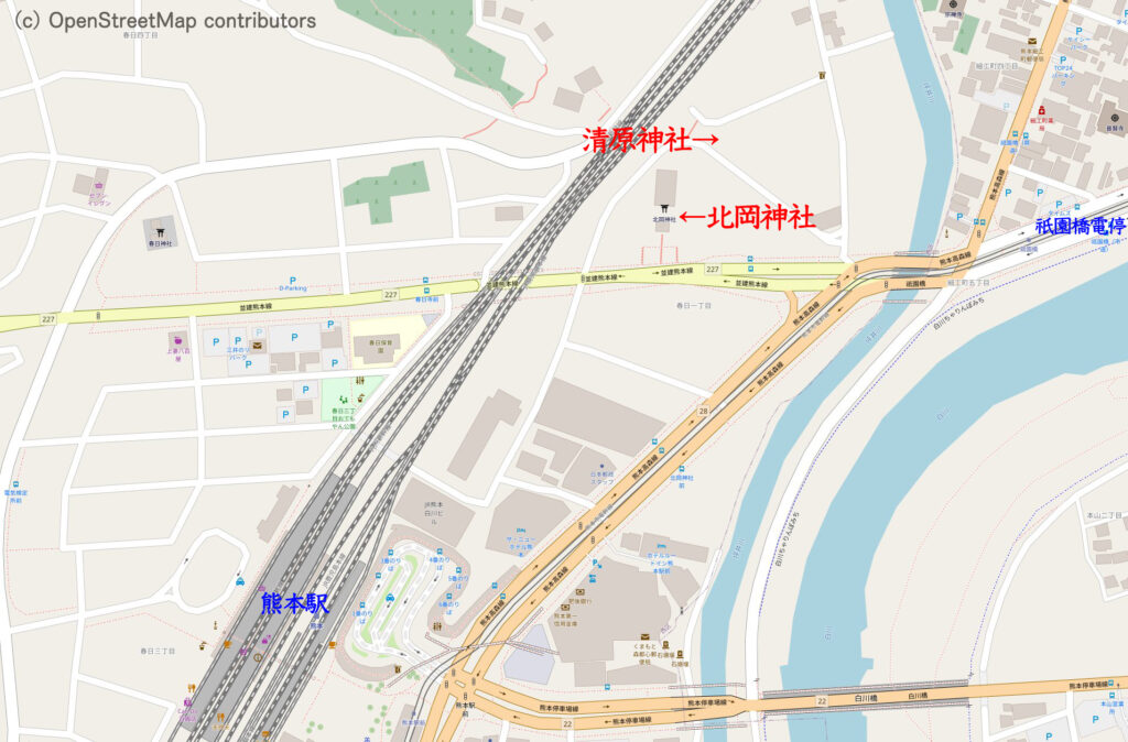 清原神社と北岡神社の地図