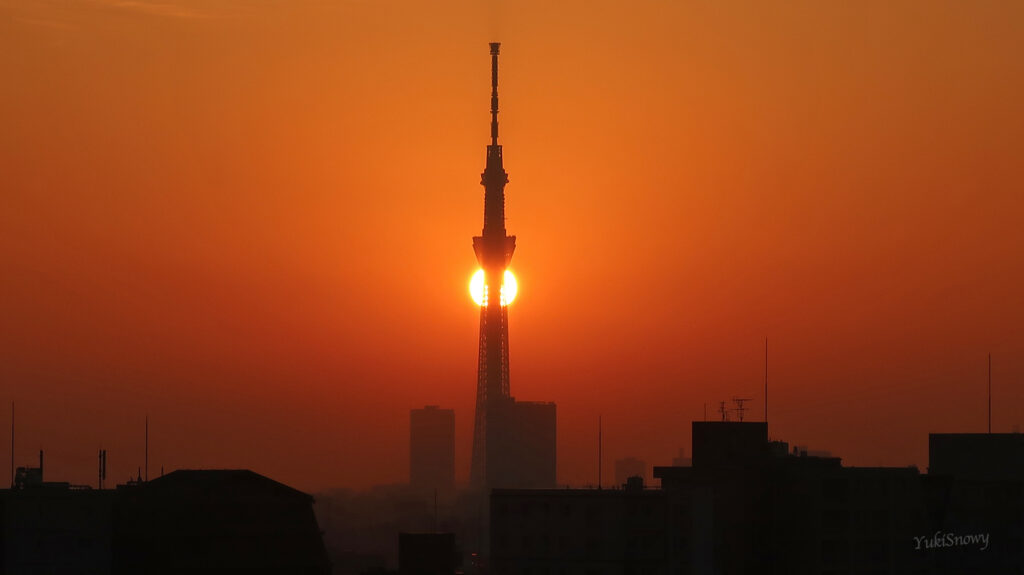 東京スカイツリーと太陽（2023-11-04 06:20）