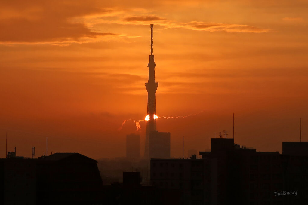 東京スカイツリーと太陽（2023-11-06 06:17）